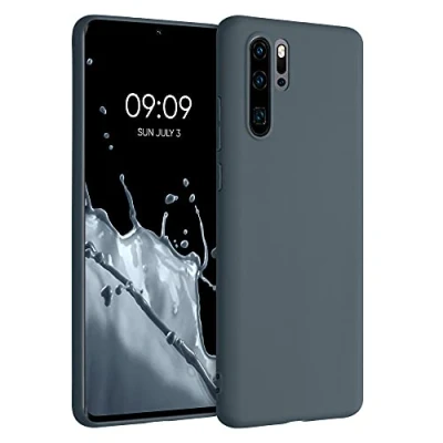 Abbildung von kwmobile Hülle kompatibel mit Huawei P30 Pro weiches TPU Silikon Case Cover geeignet für kabelloses Laden Dunkler Schiefer