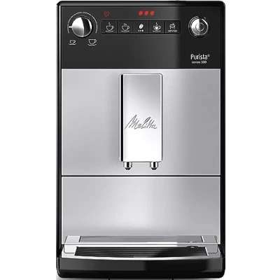 Abbildung von Melitta Purista Kaffeevollautomat mit Lieblingskaffee Funktion, Kaffeemaschine Mahlwerk und 5 stufig verstellbarem Mahlgrad, für Kaffee Espresso, silber/schwarz