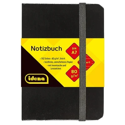 Abbildung von Idena 10033 Notizbuch DIN A7, liniert, Papier cremefarben, 192 Seiten, 80 g/m², Hardcover in Schwarz, 1 Stück