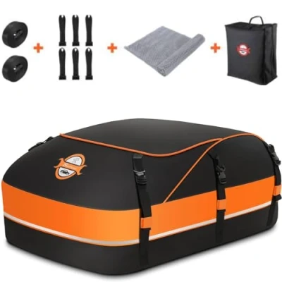 Abbildung von Sailnovo Auto Dachbox 20 Kubikfuß Faltbare Dachkoffer Aufbewahrungsbox Wasserdicht Dachtasche Dachgepäckträger Tasche für Reisen mit 6 Türhaken und Antirutschmatte
