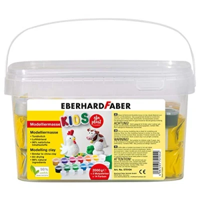 Abbildung von Eberhard Faber 570104 Modelliermasse lufttrocknend weiß, 2 kg EFA Plast Kids, 14 Farben und Malpaletten