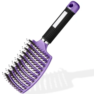 Abbildung von Haarbürste Haarstyling Bürste für Lange Feine Dicke Lockige Haare ohne Ziepen, Profi Entwirrungsbürste Griff, Wildschweinborsten detangler kinder entwirrburste damen herren entwirren (Regenbogen)