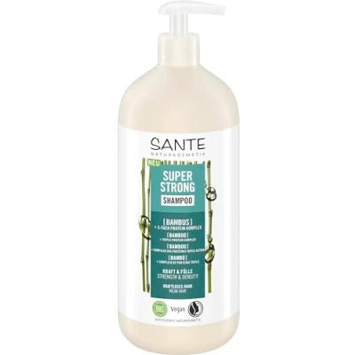 Abbildung von SANTE Naturkosmetik Super Strong Shampoo Bio Bambus Extrakt + 3 Fach Protein Komplex, veganes Pflegeshampoo mit natürlichen Inhaltsstoffen, stärkt kraftloses, schwaches Haar, Pumpspender, 950 ml