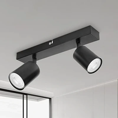 Abbildung von Dehobo LED Deckenstrahler Schwenkbar 350 2 Flammig Deckenleuchte GU10, Wandstrahler Schwarz, Spotlight Lampe Deckenlampe für Wohnzimmer Schlafzimmer Küche, Nein GU10 Leuchtmittel