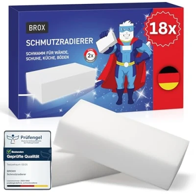 Abbildung von BROX® Schmutzradierer 18x Schwamm Radierschwamm für weiße Wände, Schuhe und Böden Robuster Zauberschwamm Magic Eraser alle Arten von Flecken