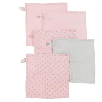 Abbildung von roba organic 5er Set Waschlappen &#039;Lil Planet&#039; rosa/mauve, Musselin, Bio Baumwolle, GOTS, 25x25cm