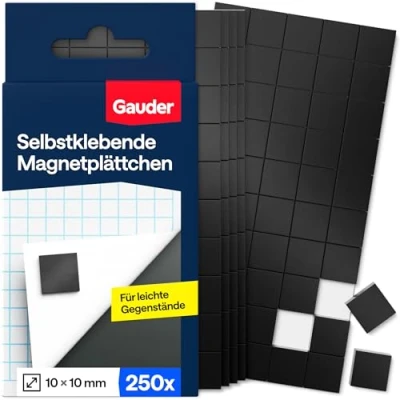 Abbildung von GAUDER Magnetplättchen Quadratische Selbstklebende Magnete für Notizen, Fotos und Bastelprojekte leichte Gegenstände (250 Stück 10 x 2 mm)