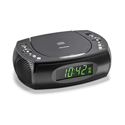 Abbildung von Karcher UR 1308 Radiowecker mit CD Player und Radio (UKW), Wecker zwei einstellbaren Weckzeiten, Sleep Timer, dimmbares Display, Uhrenradio, USB Ladefunktion, schwarzes