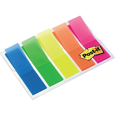 Abbildung von Post it Index Haftstreifen, Mini, Transluzente Farben, 100 Haftstreifen (11,9 x 43,2 mm) Blau, Grün, Gelb, Orange, Pink Zum Hervorheben Wichtiger Informationen