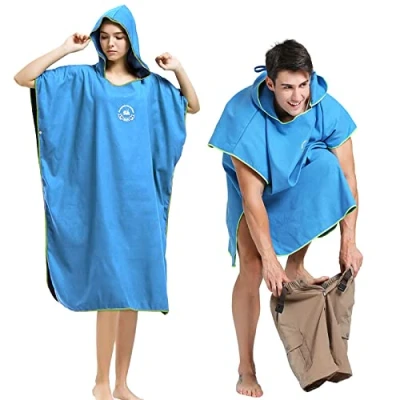 Abbildung von Hiturbo Mikrofaser Handtuch Poncho, Umziehhilfe Strand, Surf Poncho Herren und Damen Changing Robe, Einheitsgröße Warmer Mantel mit Kapuze, Umkleidehilfe Surfen, Schwimmen