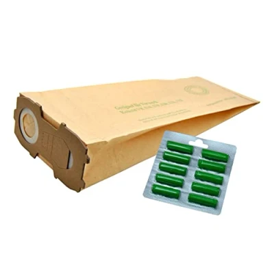 Abbildung von FSProdukte 10 Staubsaugerbeutel geeignet für Vorwerk Kobold 118 119 120 121 122, mit EXTRA STARKEM FLANSCH incl. Duftpatronen Dufties Sommerwiese