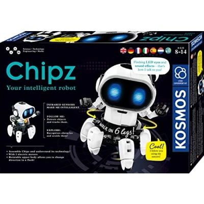 Abbildung von KOSMOS 617127 Chipz Dein intelligenter Roboter, mit mehrsprachiger Anleitung, für Kinder ab 8 14 Jahre, folgt Bewegungen, weicht Hindernissen aus, Licht und Soundeffekte, Roboter Spielzeug