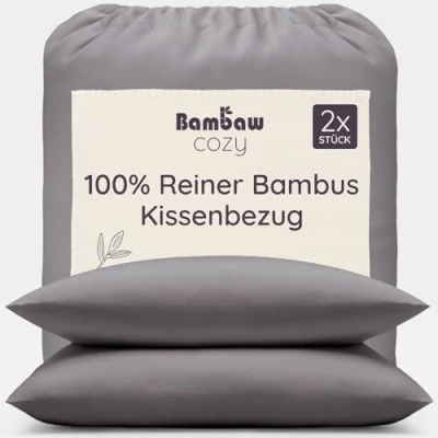 Abbildung von 2 Kissen Bezüge Dunkelgrau Kissenbezug 50x75 cm Bambus Bettwäsche Sommer und Winter Allergiker Bettwaesche Anti Milben Bezug Luxus Bambaw