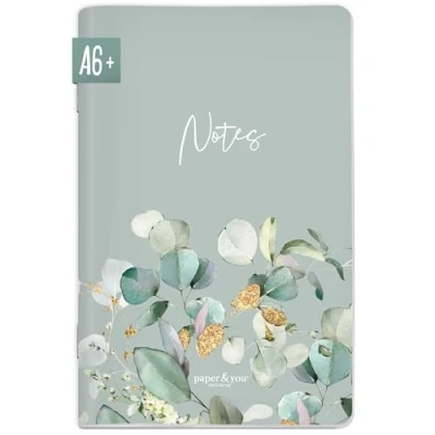 Abbildung von paper&amp;you® Notizheft A6+ dotted &quot;Minty Leaves&quot; mit 64 Seiten, Notizbuch klein, Mini Bullet Journal nachhaltig &amp; klimafreundlich