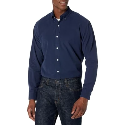 Abbildung von Amazon Essentials Herren Langärmliges Oxford Hemd mit normaler Passform, Marineblau, L