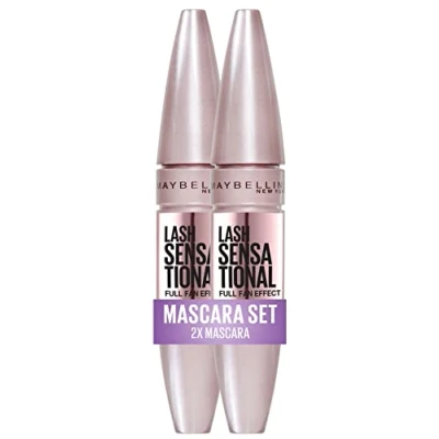 Abbildung von Maybelline New York Schwarze Mascara für vollere, definierte und längere Wimpern, Wimperntusche im Doppelpack, Lash Sensational Full Fan Effekt, Very Black, 2 x 9,5 ml