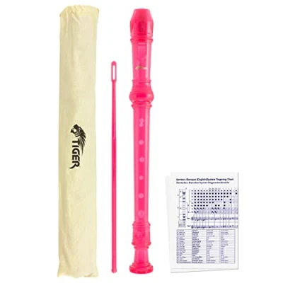 Abbildung von TIGER REC7 PK Diskant/Sopran Schulblockflöte mit Tasche, Flötenputzer und Grifftabelle, Englische/Barocke Griffweise Rosa