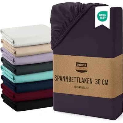 Abbildung von Utopia Bedding Spannbettlaken 180x200cm Bis 30 cm Lila Gebürstete Mikrofaser Spannbetttuch Oeko Tex Standard 100