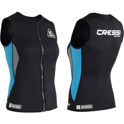 Abbildung von CRESSI Women&#039;s Guardian Neoprene Zipper Vest 2mm Doppelt Gefütterte Neoprenweste mit Reißverschluss, Schwarz/Aquamarin, XL/5