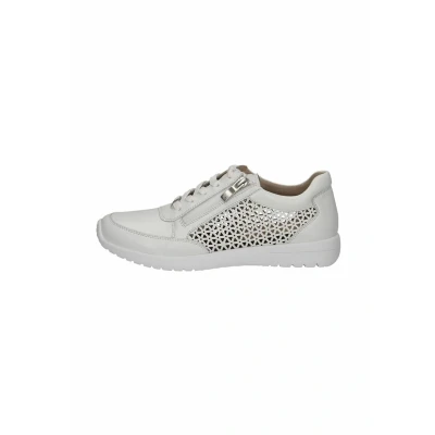 Abbildung von CAPRICE Damen Sneaker flach aus Leder mit Reißverschluss, Weiß (White Nappa), 39 EU