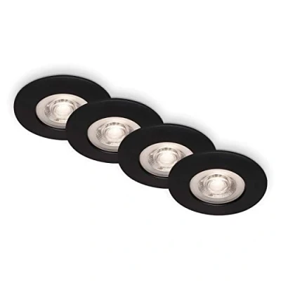 Abbildung von BRILONER 4er Set LED Einbaustrahler 230V flach, warmweiß, je 4,9 W 480lm, Spot, Deckenspots, Spots 230V, Einbauleuchten, Einbauspots LED, 68mm Lochmass, 90x25 mm (DxH), Schwarz Matt