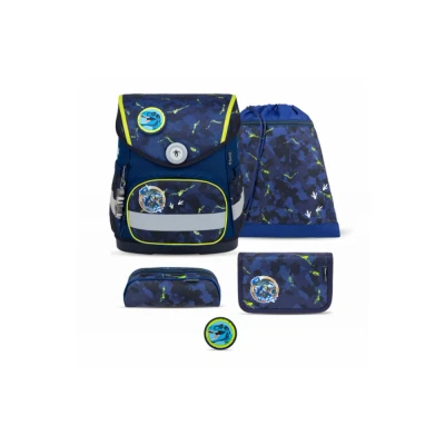 Abbildung von Belmil Compact mit Patches Schulranzen Set 5 teilig T rex Brustgurt, Magnetverschluss, Patch 1 Stück Schulrucksack