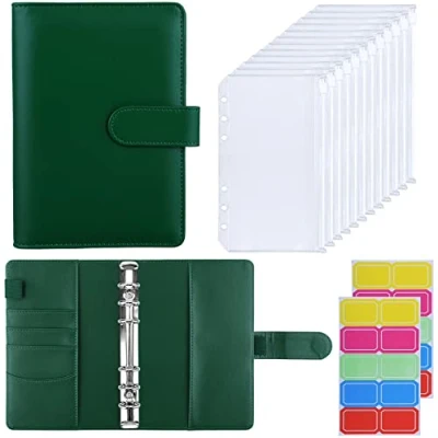 Abbildung von HAUTOCO Budget Planner Deutsch, A6 Binder, Budgetplaner, Ringbuch mit 12 Binder Taschen, Finanzplaner Etiketten, Sparbuch für Geld, Reisen Tagebuch, Dunkelgrün