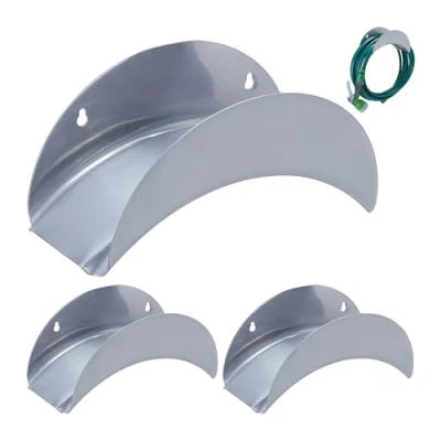 Abbildung von Relaxdays Schlauchhalter Wand 3er Set, für 30 m 1/2&quot; Schlauch, Gartenschlauch Halterung, Schlauchaufhängung Metall, grau