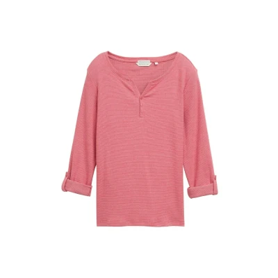 Abbildung von TOM Tailor stripe Henley Langarmshirt, Damen, Größe: 34, Off white red small