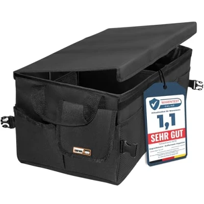 Abbildung von Upgrade4cars Premium Kofferraum Organizer mit Deckel &amp; Klett Kofferraumtasche Groß, Faltbar rutschfest für Einkauf, Urlaub, Ordnung Universal XXL Falt Box Auto Zubehör Gadget
