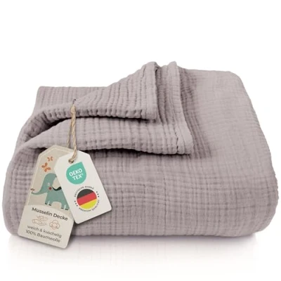 Abbildung von LAYNENBURG Premium Musselin Babydecke 120x120cm 4 lagige Decke aus 100% Baumwolle Oeko TEX 100 Kuscheldecke oder Schlafdecke, Pucktuch, Spucktuch für Baby, Neugeborene &amp; Kinder (Taupe)