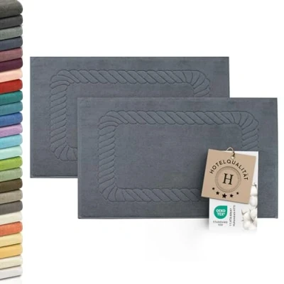 Abbildung von ZOLLNER 2er Set Badematten weiche und saugstarke Duschvorleger waschbar bis 95C Baumwolle 50x70 cm in grau