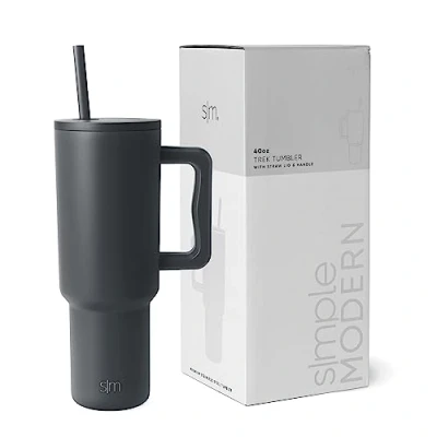 Abbildung von Simple Modern Thermobecher mit Strohhalm und Griff Isolierter Edelstahl Trinkbecher Eiskaffee Reisebecher Geschenke für Frauen Männer Trek 1180ml Graphite