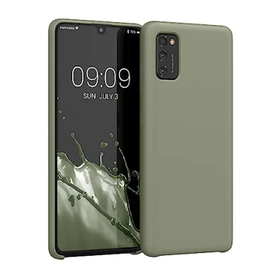 Abbildung von kwmobile Hülle kompatibel mit Samsung Galaxy A41 Silikon Handy Case Handyhülle weiche Oberfläche kabelloses Laden Graugrün