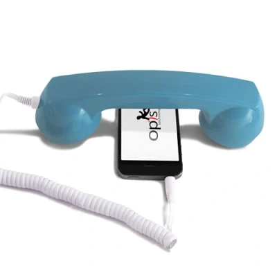 Abbildung von Opis 60s Micro: Retro Telefonhörer für Handy mit USB C Adapter als Headset Android Smartphone und iPhone 15 Neuer in Azur