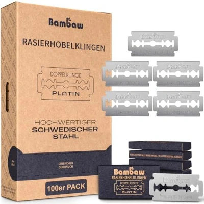 Abbildung von Rasierhobel Klingen 100 universale Rasierklinge Vorrat für 18 bis 24 Monate Damen &amp; Herren Hobel Rasierer Double Edge Safety Razor Blades Bambaw