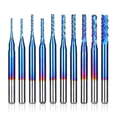 Abbildung von SainSmart Genmitsu 10Pcs Nano Blue Coat Schaftfräser Satz CNC Fräser für Holz PVC Aluminium, 0,8 3 mm, 1/8 &quot;Schaft
