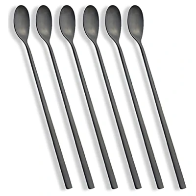 Abbildung von AOOSY Latte Macchiato Löffel Set, 6 teilig, 22.5 cm langem Griff Mixing Ice Cream Rührlöffel aus Edelstahl Ideal für Eiskaffee Eistee Milchshake Eisbecher kühles Trinken(Schwarz)