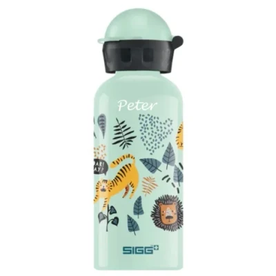 Abbildung von SIGG Alu Trinkflasche Kinder KBT Jungle Tzz Auslaufsicher &amp; Bruchsicher Federleicht BPA frei Klimaneutral Zertifiziert Sport Schule Weissgrün mit Wildtieren im Dschungel 0,4L