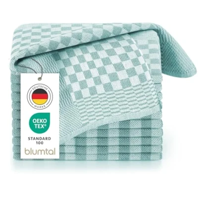 Abbildung von Blumtal Geschirrtücher Baumwolle 50x70 cm im 10er Set Oeko TEX zertifizierte Küchentücher extrem saugstarke Geschirrhandtücher Küchenhandtücher waschbar 95 C Geschirrtuch Grün Mint