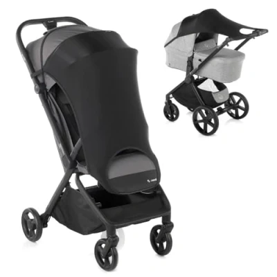 Abbildung von Jané Universal Sonnensegel mit UV Schutz 50+ für Kinderwagen Babywanne, Baby Sonnenschutz, Sonnenverdeck, Sonnendach, Sonnenschutz Babys, Schwarz