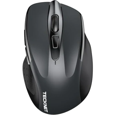 Abbildung von TECKNET Bluetooth Maus, Wiederaufladbare Maus Kabellos(DREI Modi: BT 5.0/3.0 + 2.4G), 4800 DPI, Ergonomische Leise Funkmaus für Laptops, Mac OS, Android, Windows, Grau