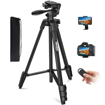 Abbildung von GRIFEMA Stativ Kamera Handy faltbar mit Bluetooth Fernbedienung für Smartphone, Aluminium Tragkraft 2,5KG, Schwarz