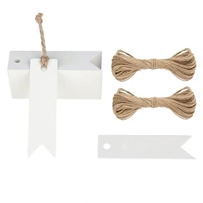 Abbildung von G2PLUS Weiß Klein Etiketten Tags, 7x2 CM Geschenkanhänger Mini, 100 Stück Anhänger mit Jute Schnur
