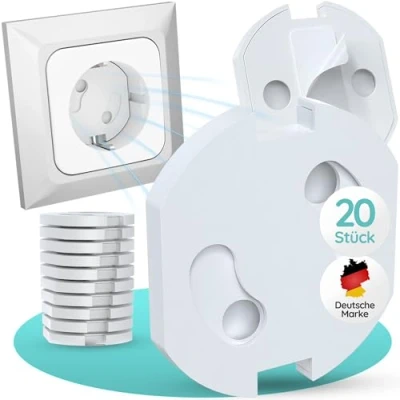 Abbildung von Kindersicherung Steckdose 20x Steckdosenschutz mit Drehmechanik, Starke Klebekraft, Sicherer Steckdosen Schutz für Babys &amp; Kinder, Einfache Steckdosensicherung Weiß von Homery