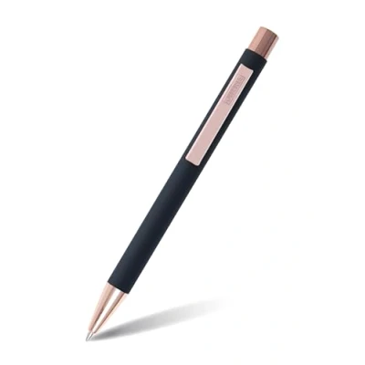Abbildung von Online Kugelschreiber Soft Metal, Druckkugelschreiber aus Aluminium, auswechselbare Großraum Mine, Schreibfarbe schwarz, Grey Rose mit Softtouch Feeling, Metallclip Rosegold, 1 Stück