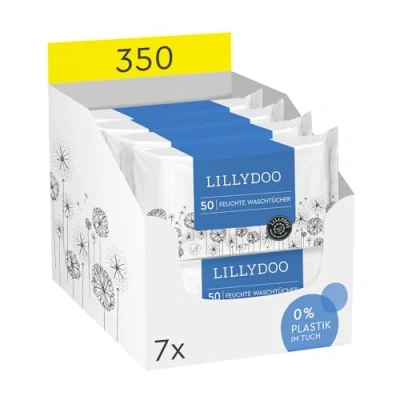 Abbildung von LILLYDOO Feuchte Waschtücher 350 Stück (7 X 50), 100% plastikfrei, extra großes Tuch, ohne Parfüme