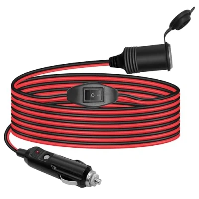 Abbildung von Hoembpn 2 Meter Auto Zigarettenanzünder Verlängerungskabel mit Schalter, 12V/24V Wasserdicht Buchse Adapter 17 AWG 15A Sicherung