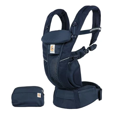 Abbildung von Ergobaby Omni Breeze Babytrage für Neugeborene ab Geburt bis 20kg, 4 Positionen SoftFlex Mesh Ergonomische Babybauchtrage Rückentrage Baby Tragetasche, Midnight Blue