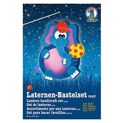Abbildung von Ursus 18700030 Laternen Bastelset, Elefant, ca. 21,8 x 21 10,3 cm, Durchmesser inklusive Vorlagebogen mit Bastelanleitung, zum Selbstgestalten, ideal für den nächsten Laternenlauf